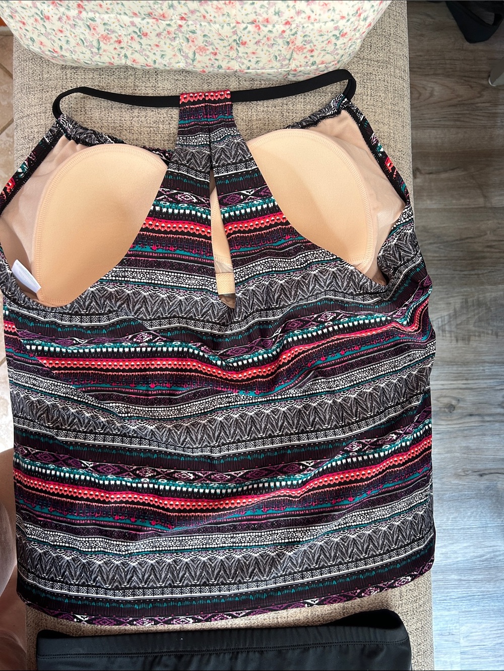 Kona Sol Striped Tankini Swim Top with Black High-Waist Bottoms - Picture 4 of 5